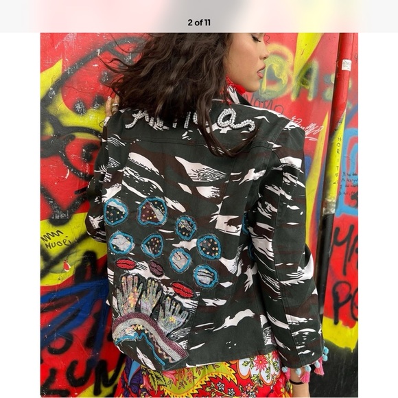 Antica Sartoria Jackets & Blazers - Antica Sartoria Black & White Denim Jacket Embroidery NWT XL